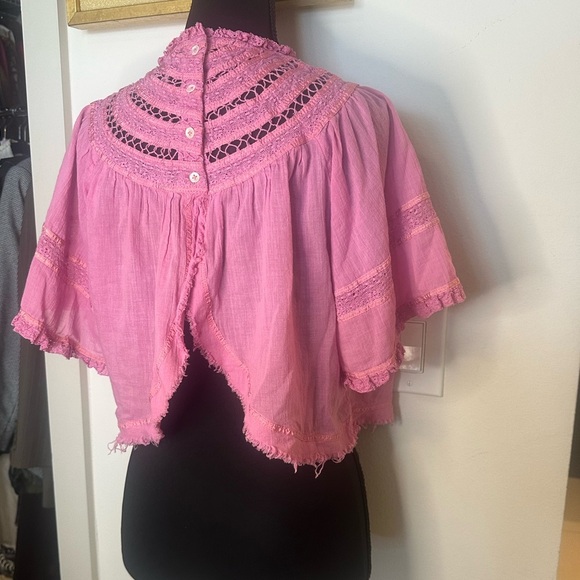Free people pink lace fringe top batwing XS - Picture 5 of 6